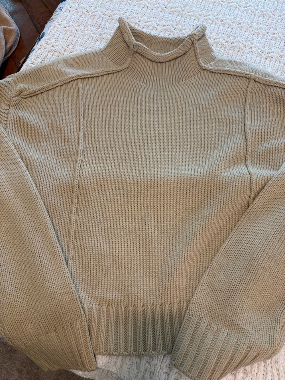 Double Zero Cowl Neck Sweater in Light Beige